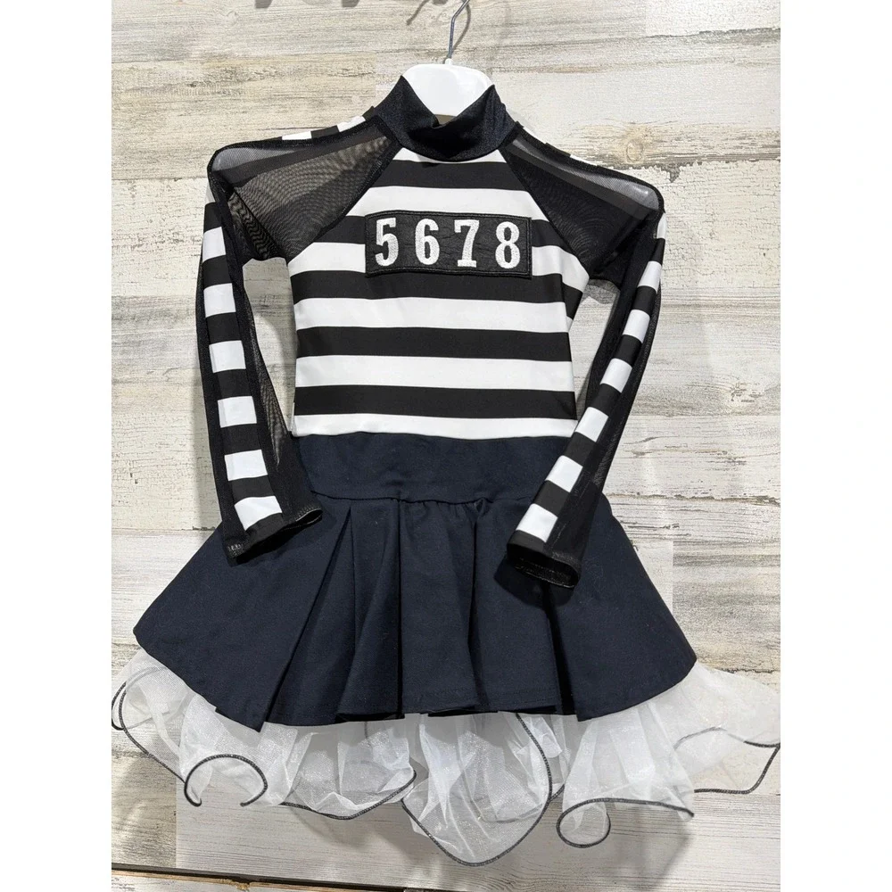 Weissman Dance Costume Girls Small Child SC Black White Stripe 5678 Performance